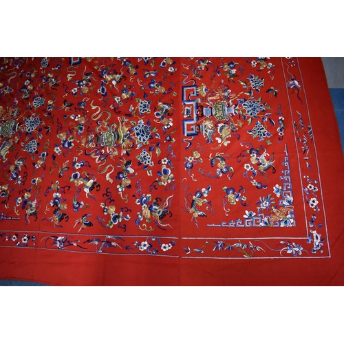 174 - A Large Chinese Late Qing/Mid 20th Century Embroidered Tablecloth Well Worked with Silk Coloured and... 