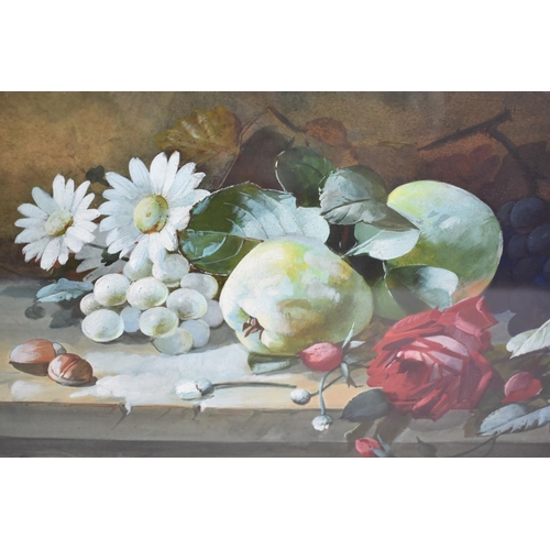 133 - A Gilt Framed Watercolour, Fruit and Flowers, H Connelly 1906, 44x25cms