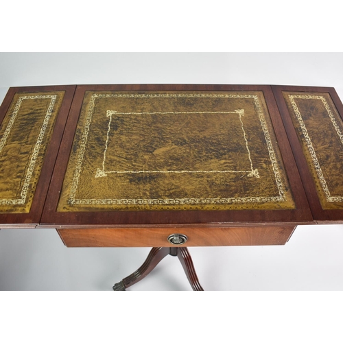 145 - A Reproduction Drop Leaf Mahogany Occasional Table with Single Drawer and Tooled Leather Top, 54cms ... 