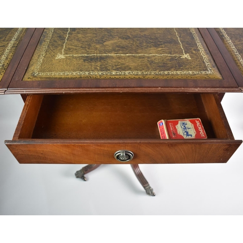 145 - A Reproduction Drop Leaf Mahogany Occasional Table with Single Drawer and Tooled Leather Top, 54cms ... 