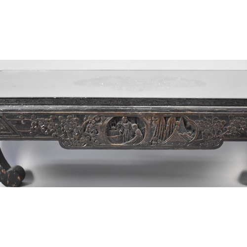 157 - A 20th Century Chinese Rectangular Carved Hardwood Opium Style Table with Single Drawer and Scrolled... 