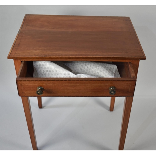 32 - An Edwardian Inlaid Occasional Table with Single Drawer on Tapering Square Supports, String Inlay to... 