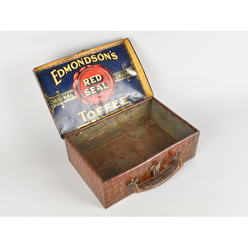 44 - A Edmondson's Red Seal Toffee Tin in the Form of a Crocodile Skin Suitcase, 26cms Long