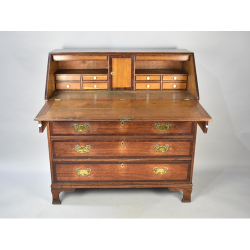 497 - A Georgian Oak Fall Front Bureau with Fitted Interior and Four Graduated Long Drawers to Base, Brack... 