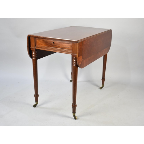 499 - A 19th Century Drop Leaf Mahogany Pembroke Table with Single Drawer on Turned Tapering Supports Culm... 