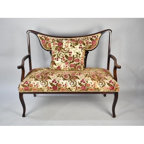 500 - An Edwardian Tapestry Upholstered Two Seater Salon Settee, Mahogany Frame, 120cms Wide