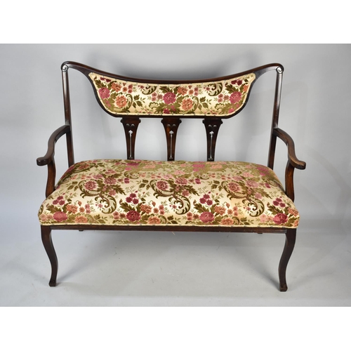 500 - An Edwardian Tapestry Upholstered Two Seater Salon Settee, Mahogany Frame, 120cms Wide