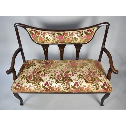 500 - An Edwardian Tapestry Upholstered Two Seater Salon Settee, Mahogany Frame, 120cms Wide