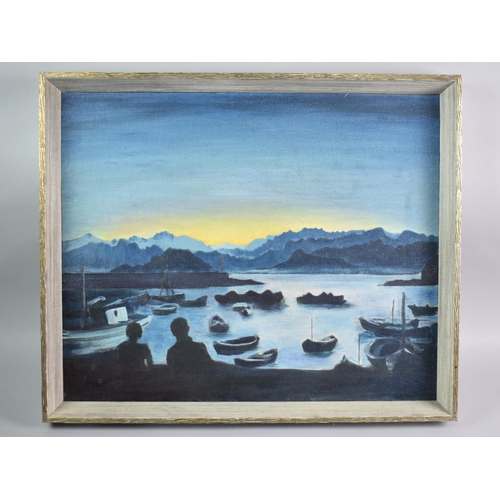 508 - A Framed Oil on Canvas, Dawn Breaking Over Harbour, 54x44cms