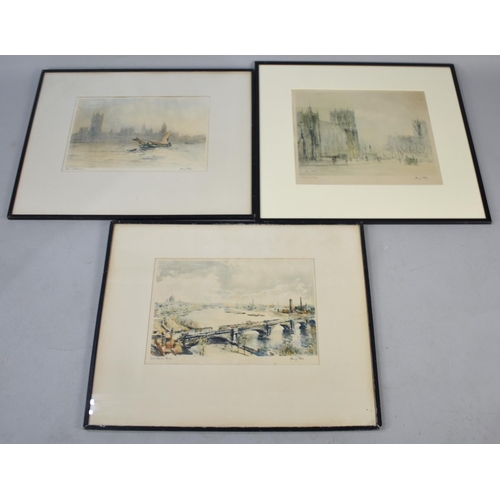 511 - A Collection of Three Framed and Signed Barry Potter Prints of London, Westminster Abbey, Old Waterl... 