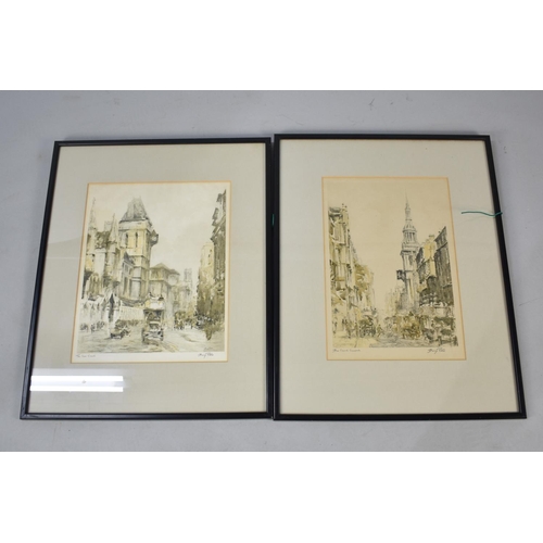 512 - A Pair of Signed Barry Potter Framed Prints Bow Church and The Law Courts, 26x38cms, Signed In Penci... 