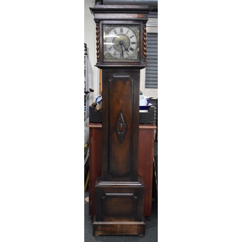 515 - An Edwardian Oak Long Case Clock with Brass Face and Silver Chapter Ring, Westminster Chime Movement... 