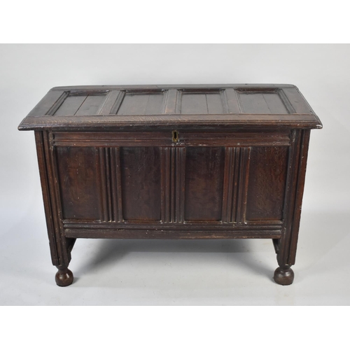 518 - An Early Oak Four Panel Coffer Chest Raised on Later Feet, Hinged Lid to Inner with Candle Box, 109c... 