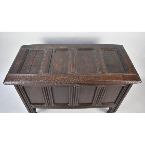 518 - An Early Oak Four Panel Coffer Chest Raised on Later Feet, Hinged Lid to Inner with Candle Box, 109c... 