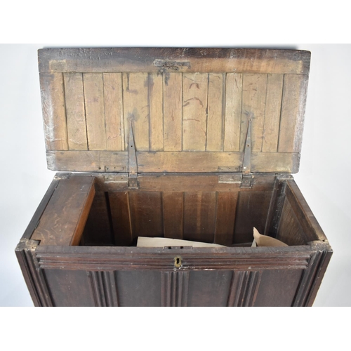 518 - An Early Oak Four Panel Coffer Chest Raised on Later Feet, Hinged Lid to Inner with Candle Box, 109c... 