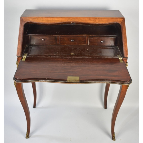 54 - A French Style Inlaid Ladies Writing Desk with Ormolu Mounts and Feet to Cabriole Supports, Fall Fro... 