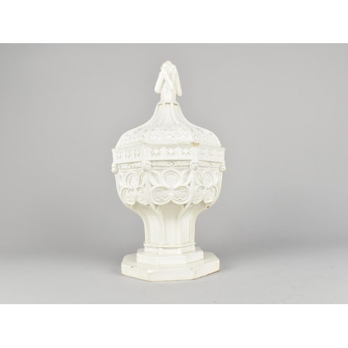 55 - A Mintons Miniature Baptismal Font and Cover in White Parianware with White Glaze C.1850. Modelled A... 