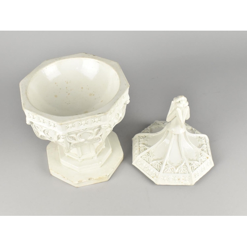 55 - A Mintons Miniature Baptismal Font and Cover in White Parianware with White Glaze C.1850. Modelled A... 