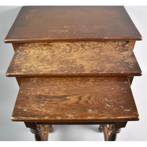 59 - A Mid 20th Century Nest of Three Oak Tables, 60cms Wide