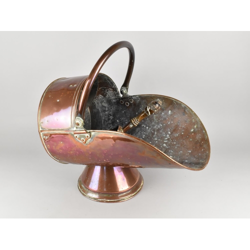 64 - A Late 19th Century Copper Helmet Shaped Coal Scuttle, 50cms Wide