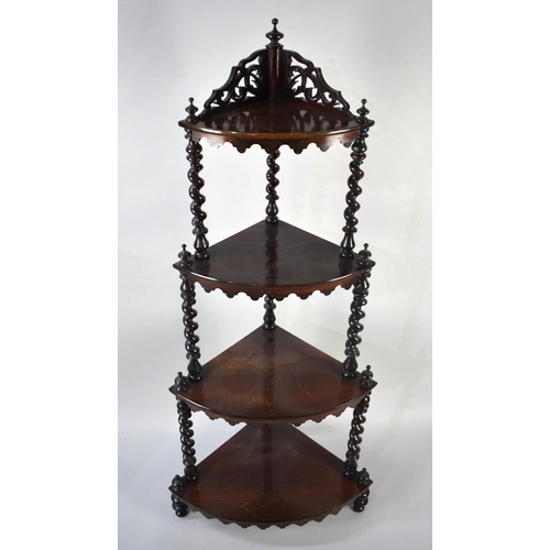 66 - A Late Victorian Four Tier Corner Whatnot with barley Twist Support and Pierced Gallery Top, 129cms ... 