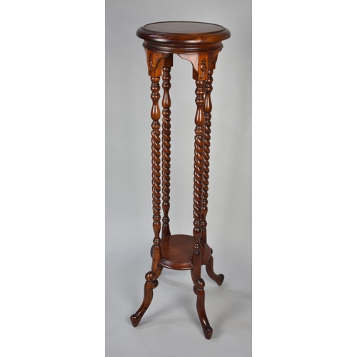 70 - A Reproduction Circular Topped Torchere Stand with Barley Twist Supports, 101cms High