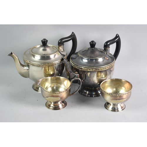 72 - A Silver Plated Three Piece Tea Service and a Silver Plated Teapot