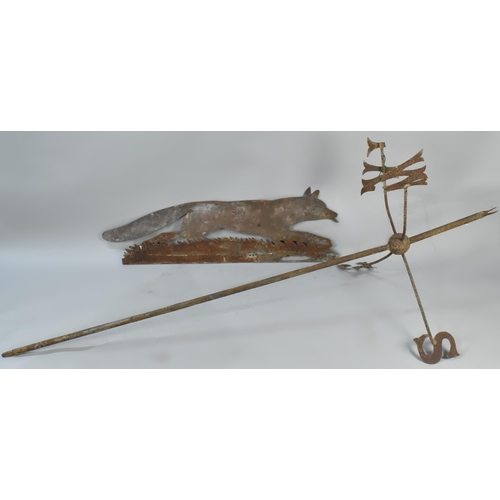 103 - A Large Late 19th/Early 20th Century Wrought Iron Weathervane with Fret Cut Fox Motif, Some Conditio... 