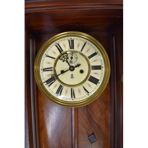 81 - A Late Victorian/Edwardian Double Weight Vienna Wall Clock of Architectural Form Having Carved Eagle... 