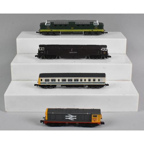 344 - A Collection of Four Unboxed N Gauge Locomotives, To Include Graham Farish BR Class 20, 52 'Western'... 