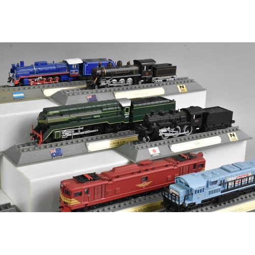 364 - A Collection of Eighteen Del Prado N Gauge Locomotives Of The World Models, Canada, Sweden, Japan, A... 