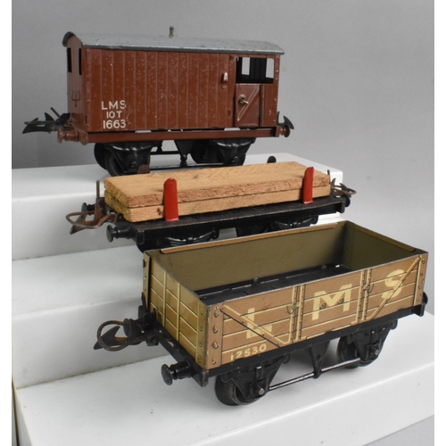 365 - A Vintage Hornby O Gauge Clockwork Locomotive and Four Goods Wagons with Key and One Box