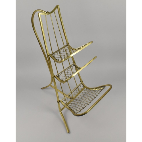 400 - A Brass Country House Paper Rack with Three Graduated Folding Shelves, 64cms High