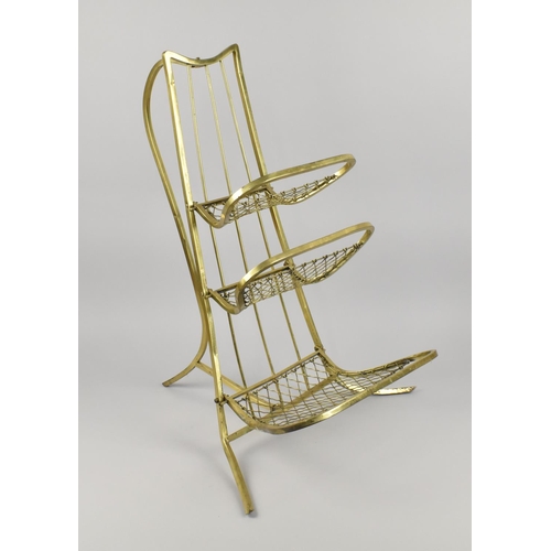 400 - A Brass Country House Paper Rack with Three Graduated Folding Shelves, 64cms High