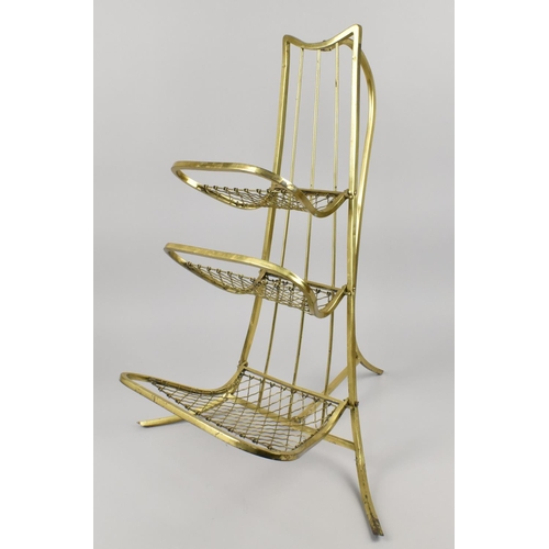 400 - A Brass Country House Paper Rack with Three Graduated Folding Shelves, 64cms High