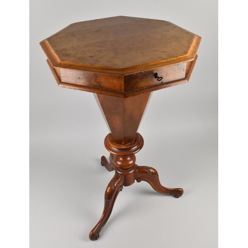 402 - A Late Victorian/Edwardian Burr Walnut Ladies Trumpet Work Table, The Octagonal Hinged Lid to Fitted... 