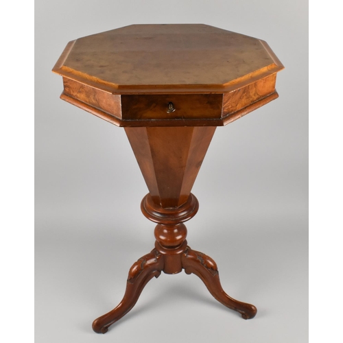 402 - A Late Victorian/Edwardian Burr Walnut Ladies Trumpet Work Table, The Octagonal Hinged Lid to Fitted... 