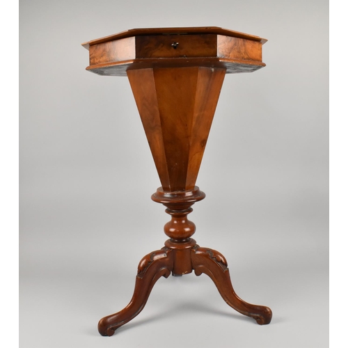 402 - A Late Victorian/Edwardian Burr Walnut Ladies Trumpet Work Table, The Octagonal Hinged Lid to Fitted... 