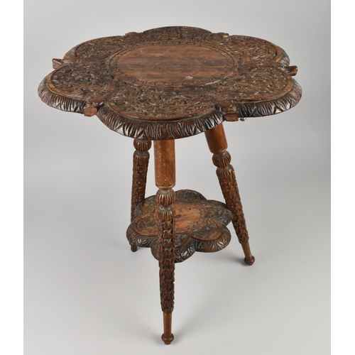 403 - An Intricately Carved Colonial Two Tier Occasional Table, Some Losses to Crocodile Heads 40cms Diame... 