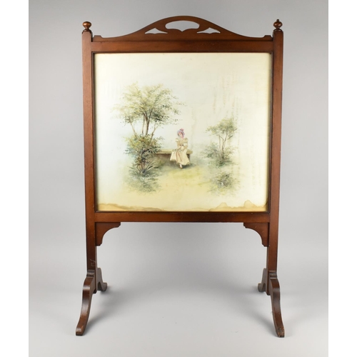 409 - An Edwardian Mahogany Framed Fire Screen with Silk Embroidered Panel, 59cms Wide and 89cms High