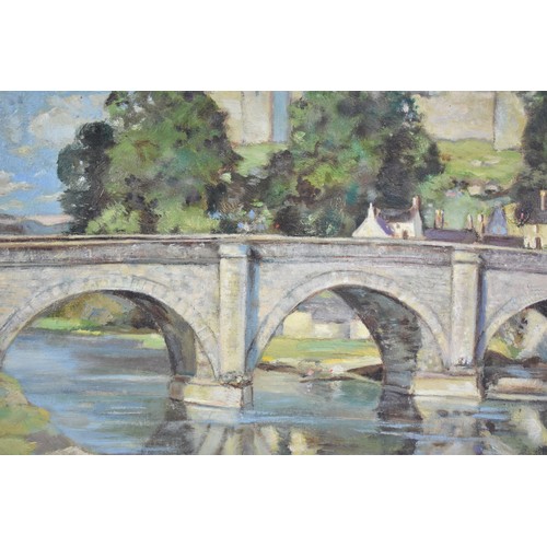 412 - A Gilt Framed Oil on Canvas, Ludlow Bridge by John Aumonier, 36x26cms