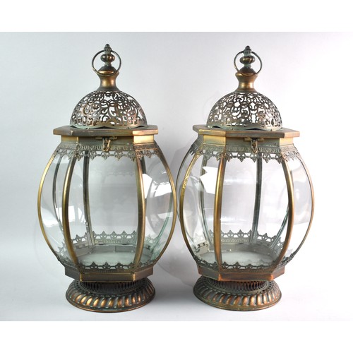 428 - A Pair of Copper Patinated Lanterns of Baluster Form, 51cms High