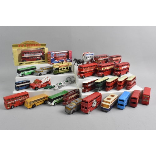 310 - A Collection of Twenty Nine Various Diecast Buses, Coaches, Recovery Truck and Plough, Various Makes... 