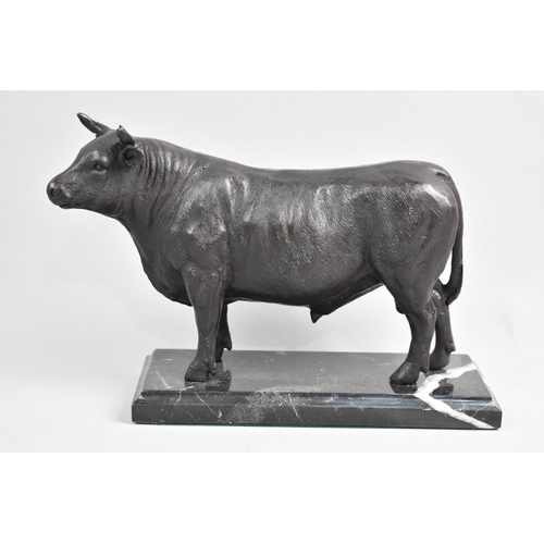 429 - A Bronze Study of a Continental Bull on Reconstituted Rectangular Marble Plinth, 21cms Wide