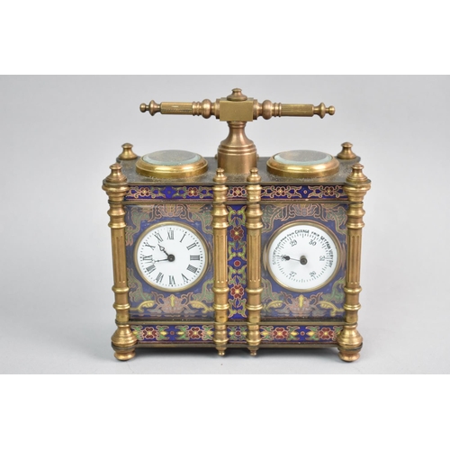 430 - A Reproduction Bronze Cloisonne Enamel French Style Clock and Barometer, Working Order, 12.5cms