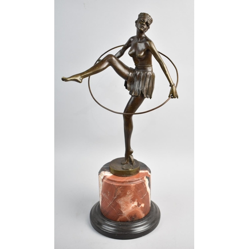 432 - A Reproduction Bronze Art Deco Figure of Topless Woman with Leg Raised Carrying Hoop, After D Alonzo... 