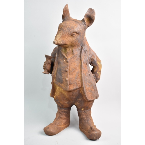 436 - A Large Rusted Cast Iron Figure of Anthropomorphic Mouse Dressed as a Gentleman, 44cms High