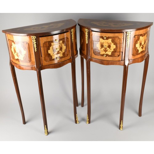 63 - A Pair of Reproduction Italian Style Three Drawer Bedside Chests with Ormolu Mounts, 45.5x23x69cm hi... 