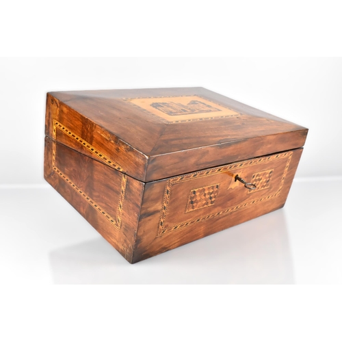 13 - A 19th Century Tunbridge Ware Mahogany Writing Box, the Lid with Inlaid Mosaic Marquetry Panel of Ca... 