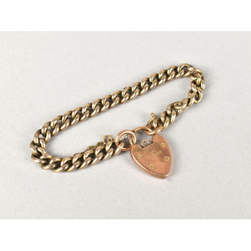 497 - A 9ct Gold Heart Shaped Lock Clasp on Yellow Meal Bracelet Chain (Some Condition Issues), 11.5g